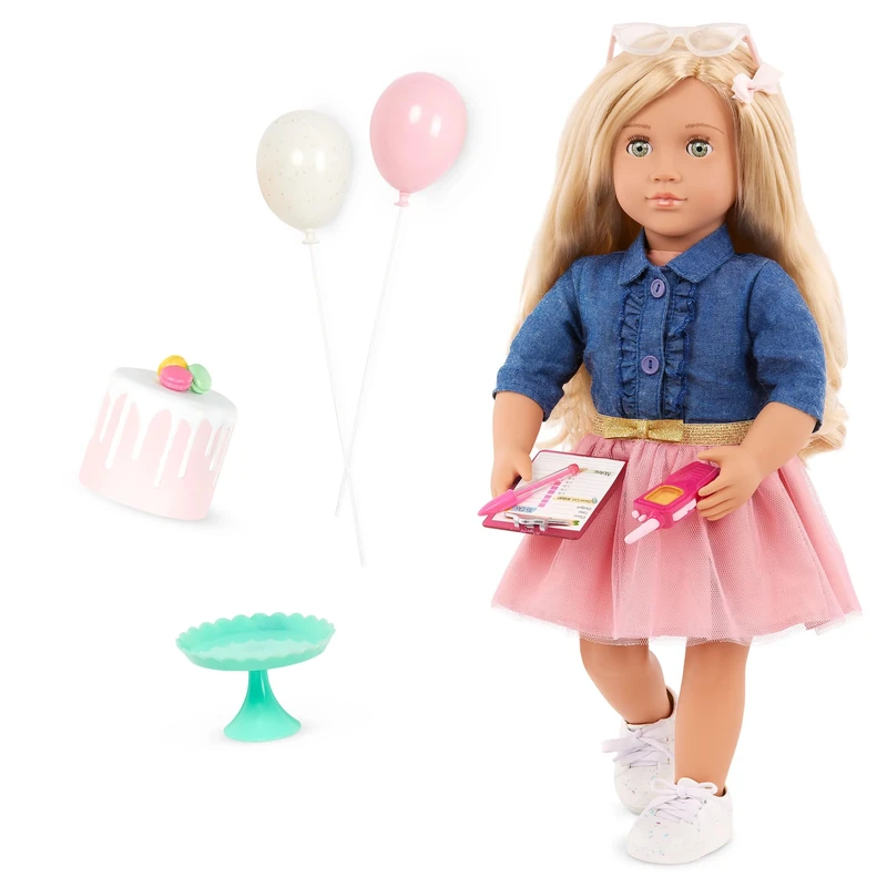 Our Generation - Emily - Posable 18-Inch Doll - Blonde Hair & Green Eyes - Birthday Cake & Party Accessories - Pretend Play - Toy for Kids 3 Years +