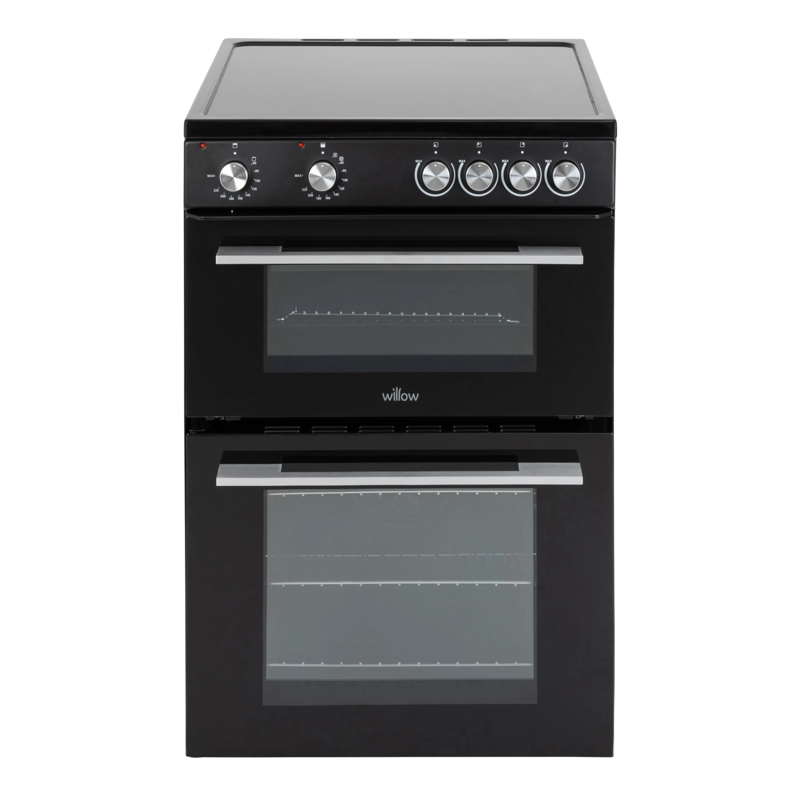 Willow WT60CCB 68L Freestanding Electric Cooker, Twin Cavity Cooker with Ceramic Hob and 31l Grill Cavity, 2 Years Warranty - Black