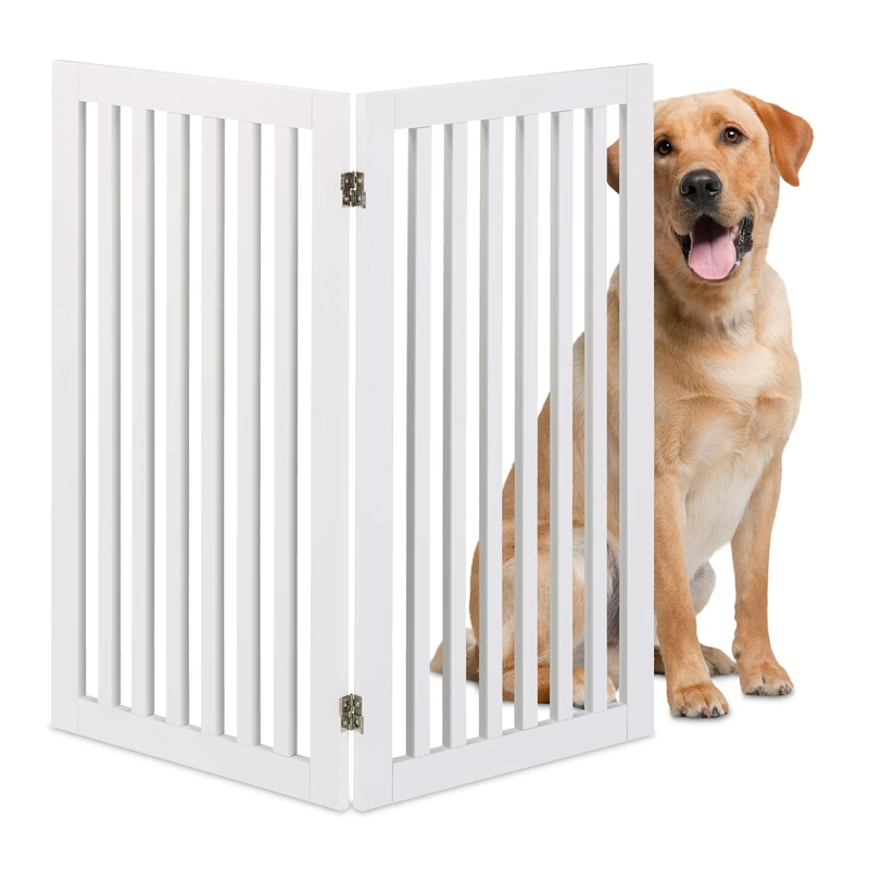 Relaxdays Dog Barrier, Freestanding Protective Gate, HxWxD: 91.5 x 103 x 2 cm, MDF, Foldable, Door Safety Guard, White, Fibreboard