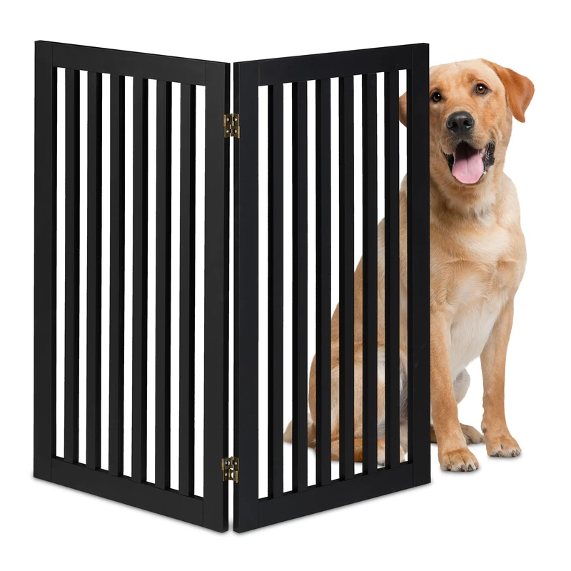 Relaxdays Dog Barrier, Freestanding Protective Gate, HxWxD: 91.5 x 103 x 2 cm, MDF, Foldable, Door Safety Guard, Black, Fibreboard