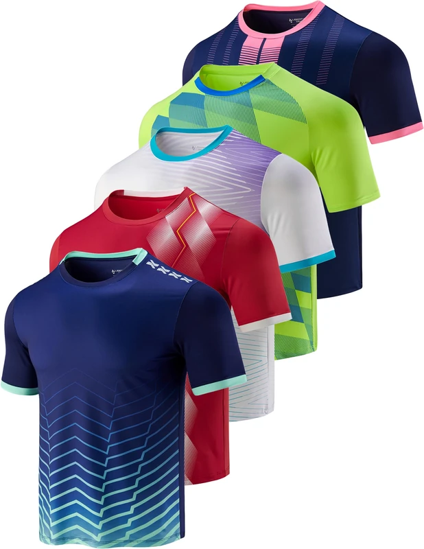 Liberty Imports Athletic Crew Neck Short Sleeve T Shirts Knit Men, Red/Lime/Navy Blue/White/Navy Blue, XL