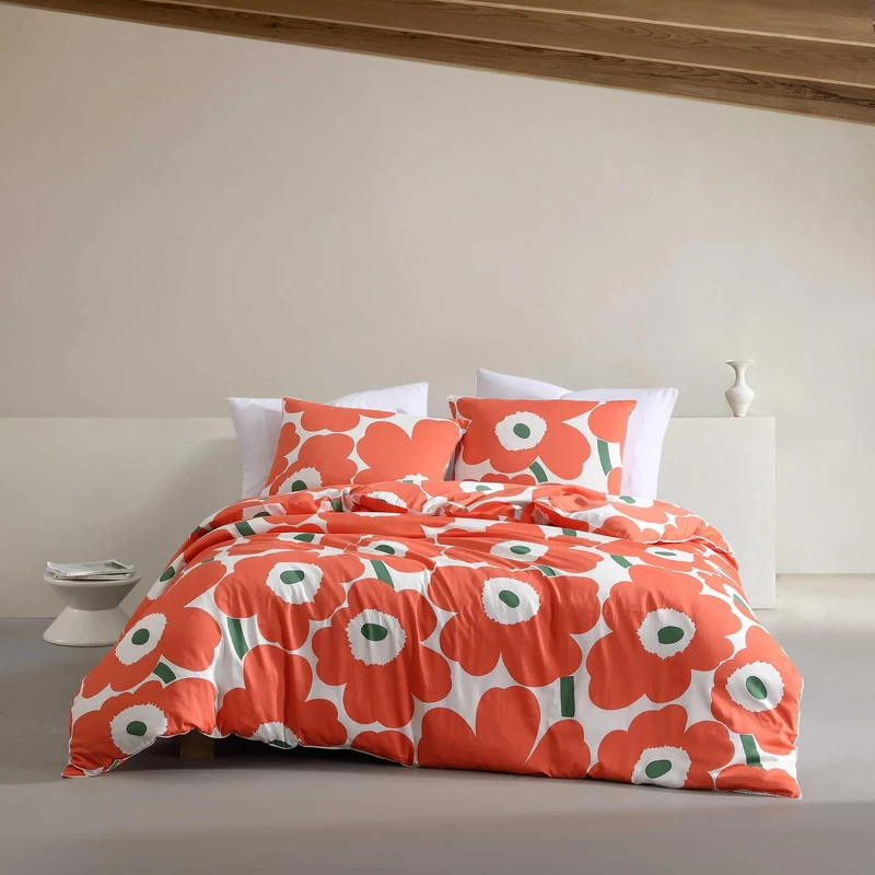 Marimekko - Duvet Cover Set, Super Soft Organic Bedding, Casual Home Decor (Unikko Orange, Queen)