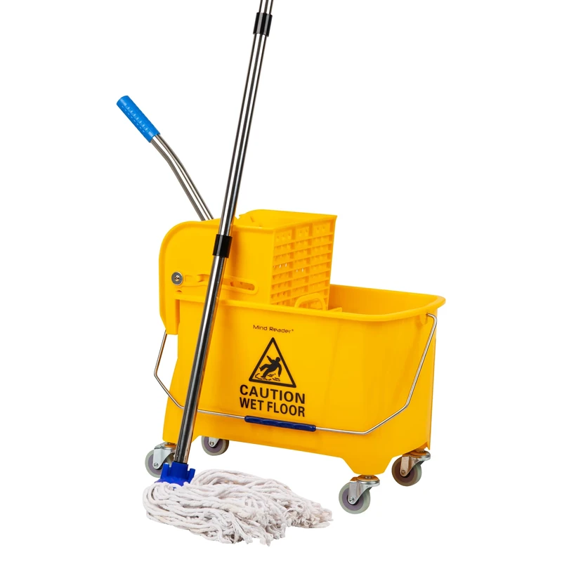Mind Reader Bucket with Wringer and Mop Set, 22 Qt (5.5 Gallon), Floor Cleaning, Wheels, 16.25" L x 10.75" W x 24.5" H, Yellow