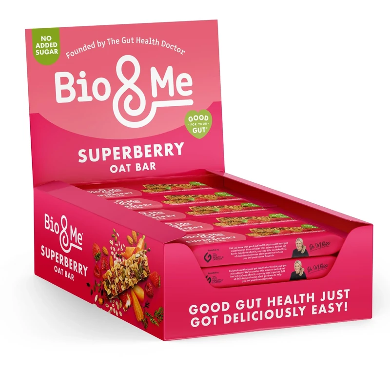 Bio&Me: Super Berry Gut-Loving Oat Bars (18 x 38g) - On-The-Go Snack - Good Gut Health