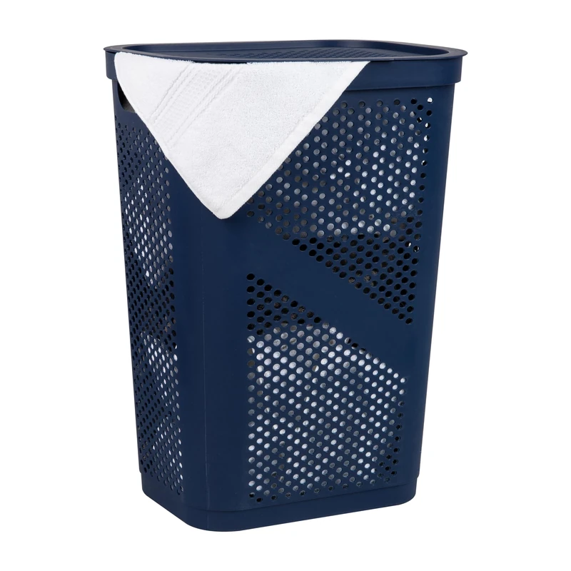 Mind Reader 60L Slim Laundry Hamper, Clothes Basket, Lid, Ventilated, Plastic, 17.25"L x 13.75"W x 23.5"H, Navy