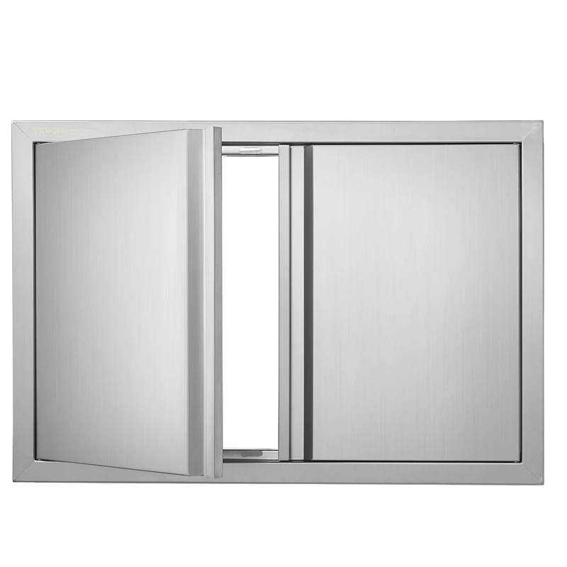 VEVOR BBQ Access Door, 774x532 mm Double Outdoor Kitchen Door, Stainless Steel Flush Mount, Wall Vertical with Recessed Handles, for BBQ Island, Grilling Station, Outside Cabinet