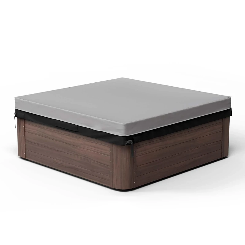 Pacok Square Hot Tub Cover, Waterproof 600D Oxford Fabric SPA Hot Tub Covers with Drawstring, Outdoor SPA Bath Pool Dust Cover with Air Vent，Black+Grey(220x220x25CM)