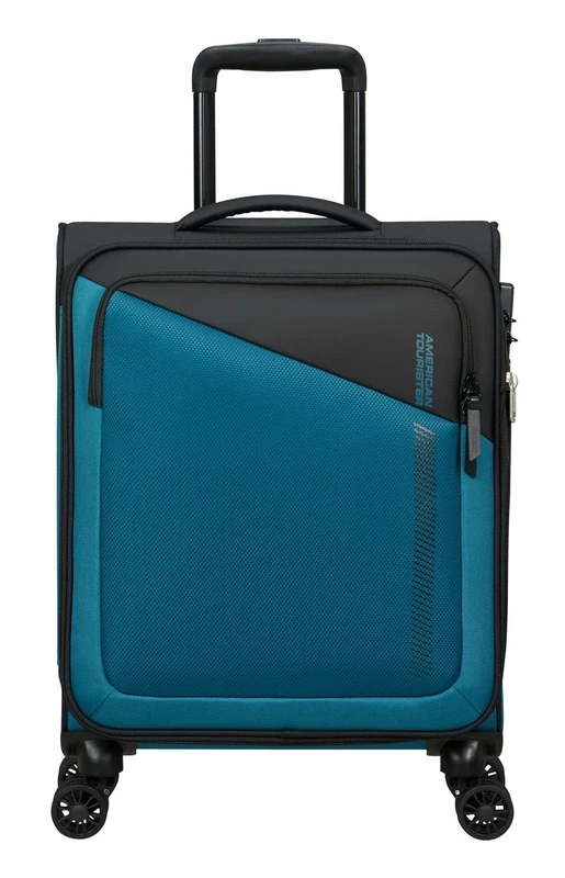 American Tourister Daring Dash - Spinner S, Expandable Hand Luggage, 55 cm, 39/46 L, Black/Blue (Black/Blue)