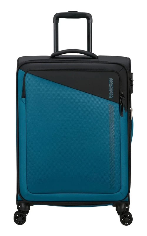 American Tourister Daring Dash - Spinner M, Expandable Suitcase, 66.5 cm, 67/75 L, Black/Blue (Black/Blue)