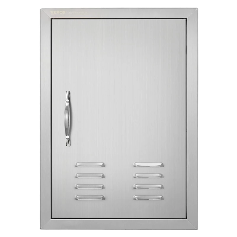 VEVOR BBQ Access Door, 17W x 24H Inch Single Outdoor Kitchen Door, Stainless Steel Flush Mount Door, Wall Vertical Door with Handle, Vents and Hook, for BBQ Island, Grilling Station, Outside Cabinet