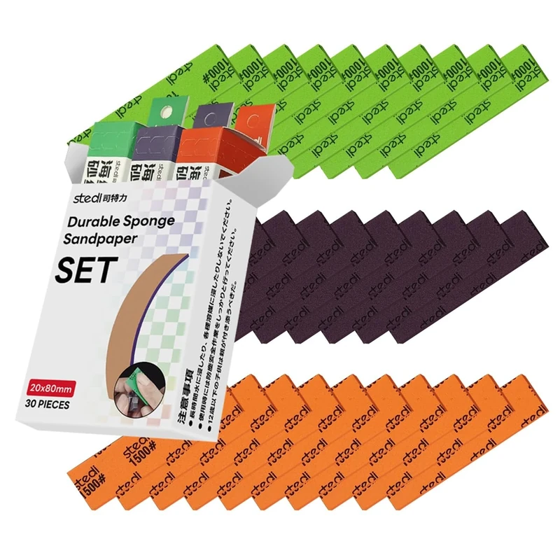 stedi Sanding Sponge for Model Gundam Building,3mm Hobby Model Tools Hand Sanding Block Waterproof Wet Dry Reuse #1000#1200#1500 Grit Sandpaper, 30 Sheets
