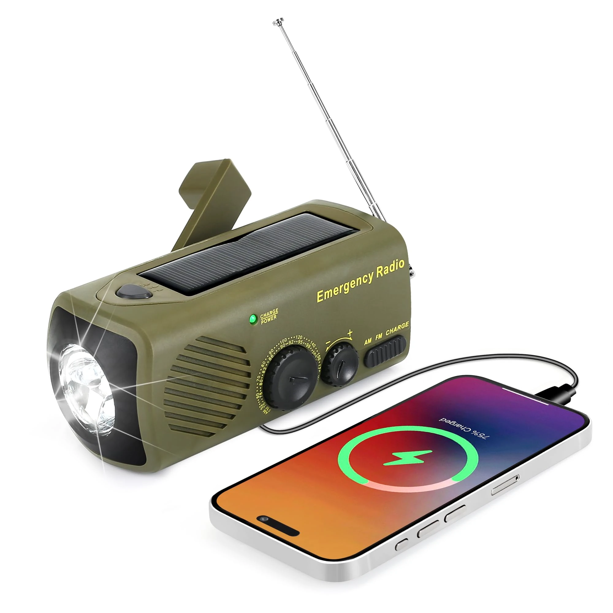 URPRO Emergency Solar Radio, Portable Hand Crank Radio with AM/FM, 3000 mAh Rechargeable Power Bank, SOS Alarm, LED Torch Dynamo Radio, USB Mobile Phone Charger for Outdoor Camping and Hiking