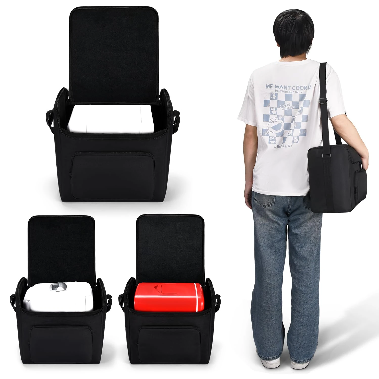 Hzycwgone Mini Fridge Travel Case, 4L/6 Cans Portable Cover Storage Bag for Frigidaire EFMIS129 Compact Refrigerators,for AstroAI Mini Fridge,for Cooluli Mini Fridge,for Skincare Fridge(Black)