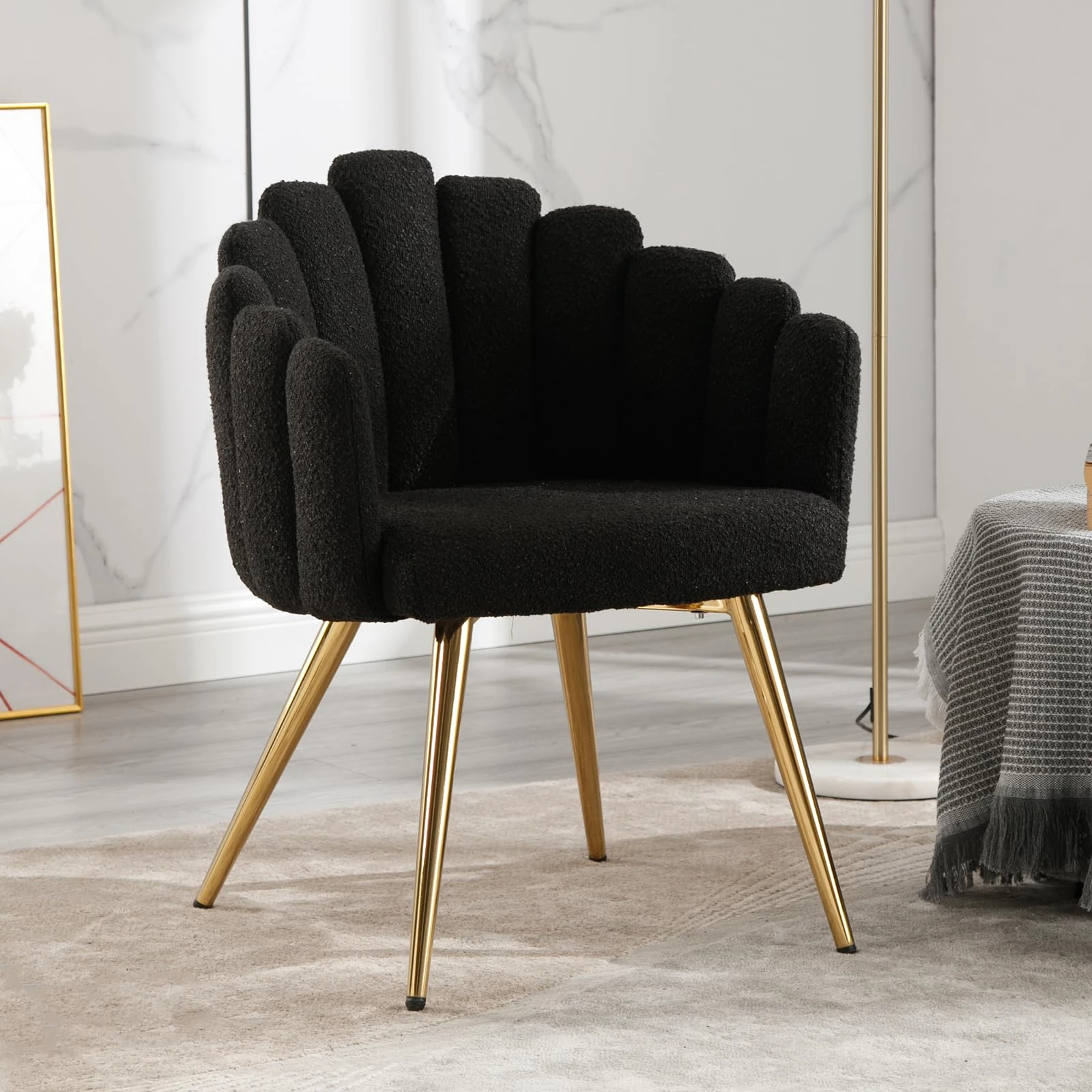 chairus Armchairs Faux Fur Lounge Chair for Living Room Upholstered Vanity Chair for Bedroom Modern Accent Chairs with Metal Legs (Black)