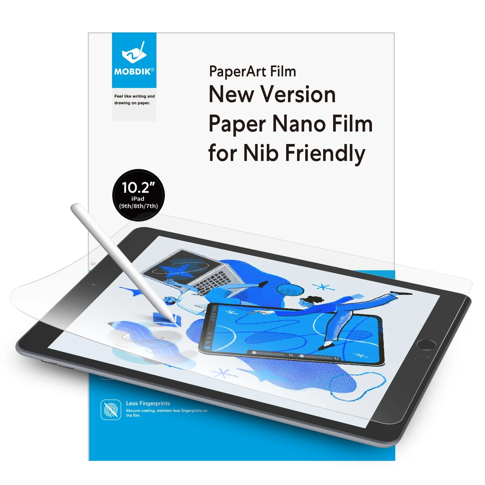 MOBDIK 2 Pack Paper Screen Protector Compatible with iPad 9th/8th/7th Generation (10.2-Inch, 2021/2020/2019), Crafted for Natural Writing, Anti Glare with Easy Installation Kit