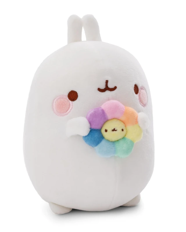 NICI Molang cuddly toy 48cm with rainbow flower - cute soft toy for cuddling and playing, Molang cuddly toy for cuddly toy lovers - 61166