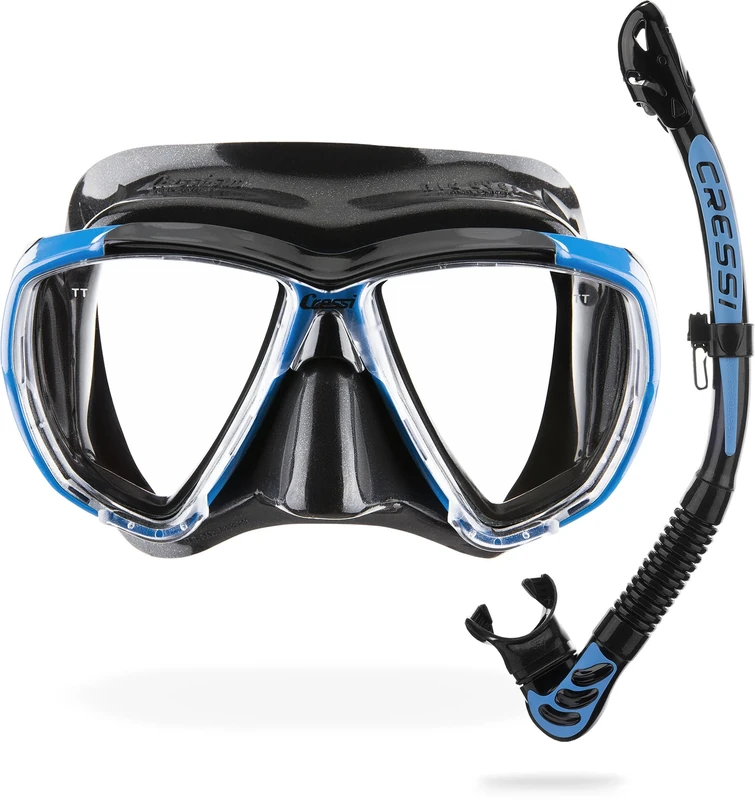 Cressi Big Eyes+Alpha Ultra Dry Combo Black/Azure - Combo Set Mask + Snorkel UD for Diving and Snorkelling, Black/Azure, One Size, Adults