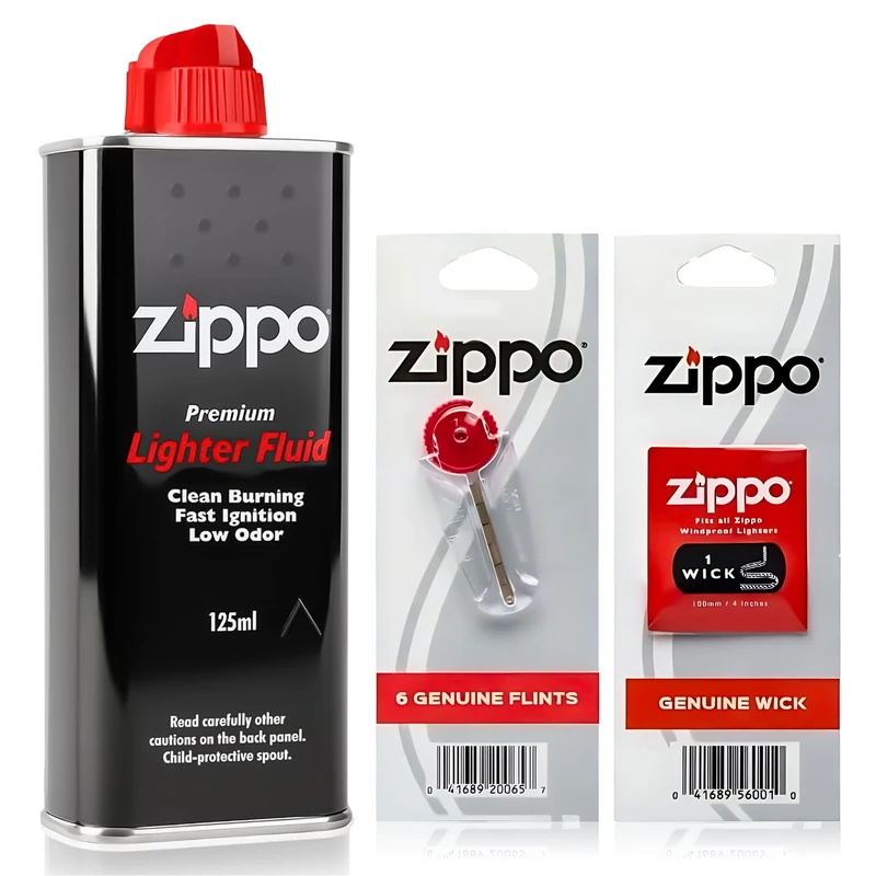 Zippo Lighter Fluid 125ml – Zippo Fuel Refill Kit with Genuine Wick and 6 Flints | Windproof, Low Odor, Fast Ignition, Easy Refill Nozzle, Original Lighter Accessories