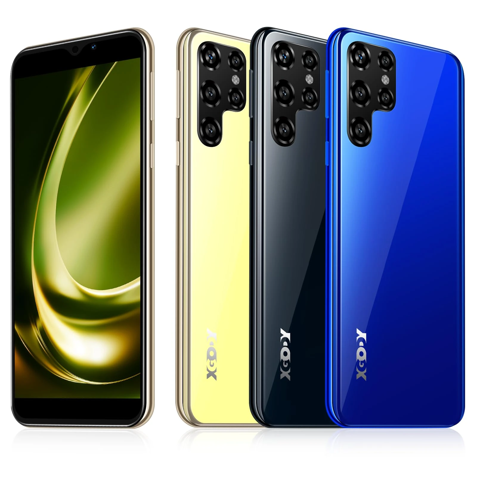 Xgody SIM Free Unlocked Mobile Phone, HD+ Display, Android Smartphone, Camera, 4G Dual SIM, Face ID, OTG (Gold)