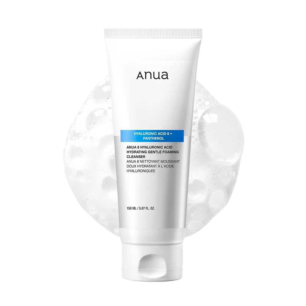 ANUA Hydrating Gentle Foaming Cleanser, Hyaluronic Acid, Glycerin, Zinc PCA, Panthenol, Korean Face Wash for Dry Skin, for Double Cleansing, Korean Skincare, 150ml/5.07fl oz.