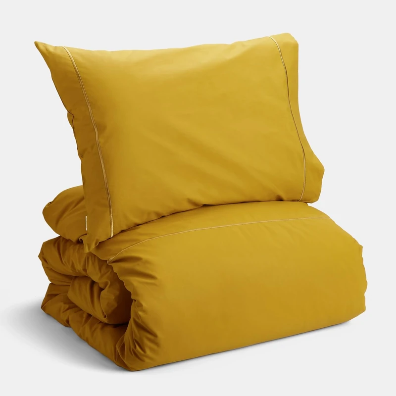 Bianca Plain Dyed Mustard 100% Cotton Percale Duvet Cover Set for 135cm Bed
