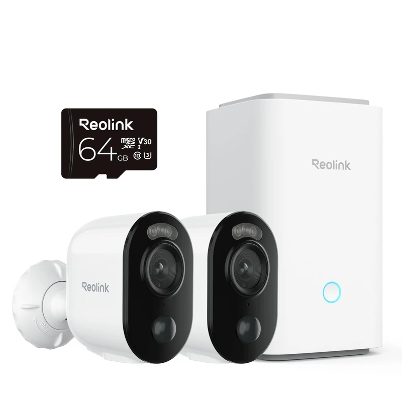 Reolink Security Camera Outdoor Wireless 2 Cam & Hub Kit I 64GB Local Storage Included, 2K Color Night Vision, AI Detection & Alert, All-in-one Control, Works with Alexa