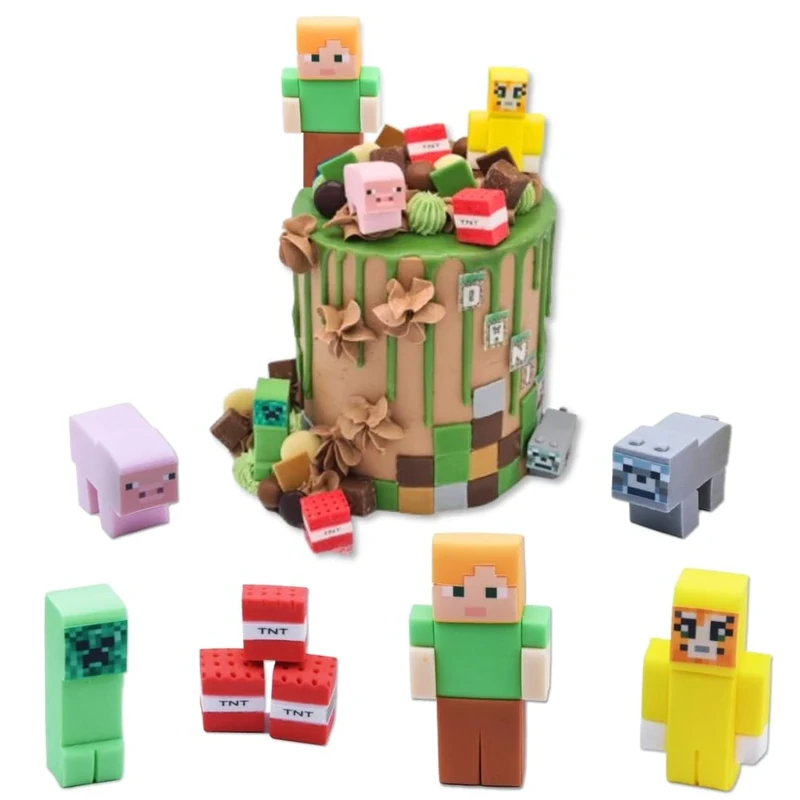 SugArt Game Party Cake Toppers - Set of Edible Decorations - Perfect for Gaming-Themed Birthdays! - Kids Handmade Icing Fondant Video Characters - Cupcake Supplies Extra Gift - 8 Pcs