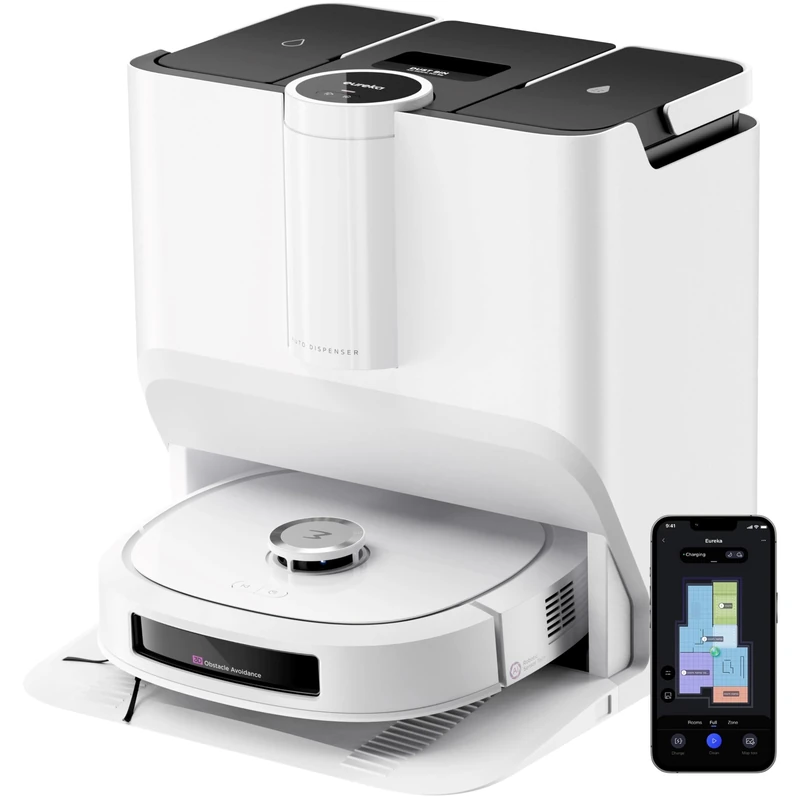 EUREKA J20 Robot Vacuum Cleaner Chenille Mop 17N, 6000mAh Robot Vacuum Cleaner with Self-Cleaning Station, 8000Pa, Carpet Detection, AI Obstacle Detection, Voice Control