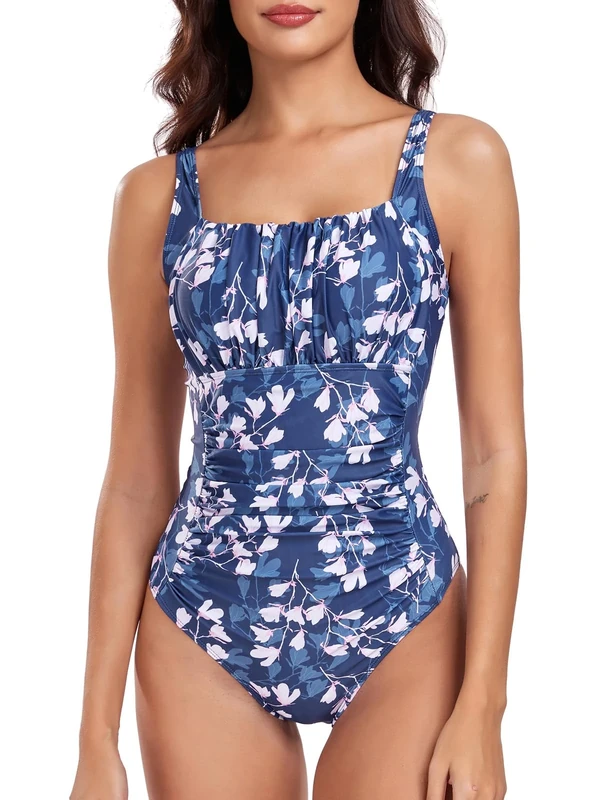 FLYILY Women's Ruched Monokini Swimsuit - Tummy Control