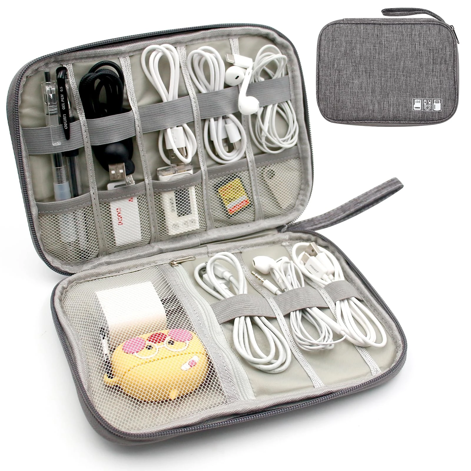 GOEDEKE Travel Cable Organiser - Electronics Accessories Organizer, Gadget Bag for Power Bank, Memory Card, Charger, Hard Disk (Grey)
