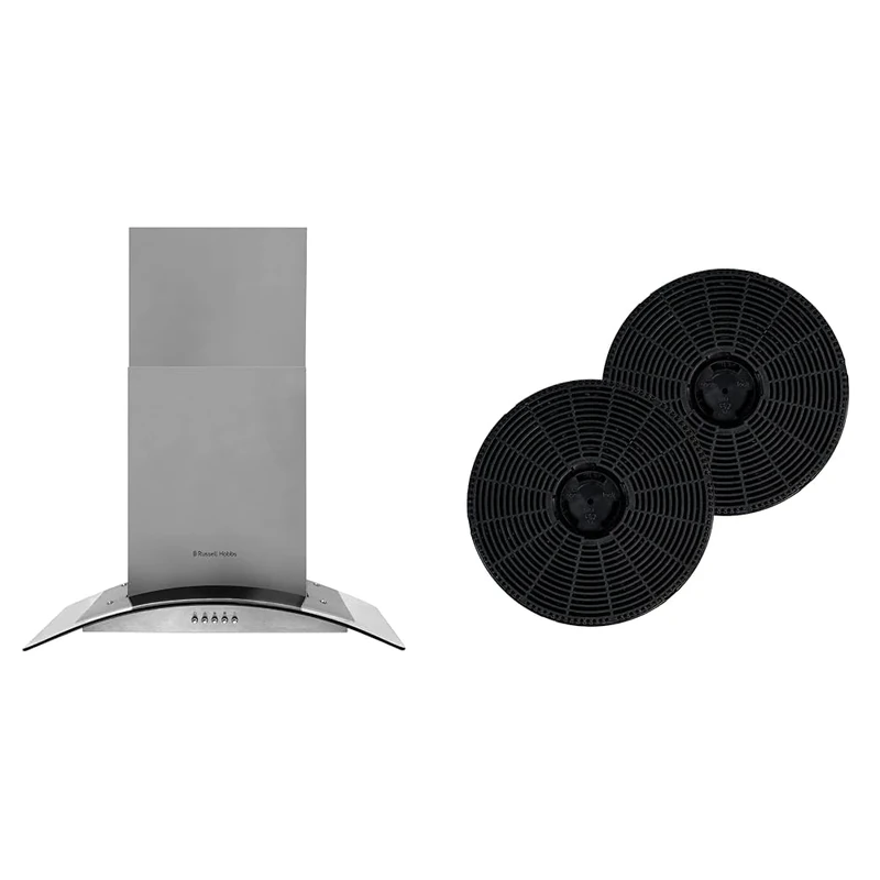 Russell Hobbs RHGCH901SS 90cm Wide 5 Function LED Light Cooker Hood + Russell Hobbs 2x Carbon Filters for Cooker Hoods