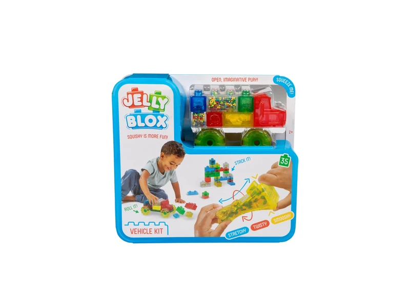 Jelly Blox Vehicle Kit - Includes 35 Blocks - Toddler & Preschool Building Blocks Kids Can Squeeze, Stretch, Squish - Safety Tested & Ouch-Free - Tactile, Sensory Play Toy for Ages 2 Plus