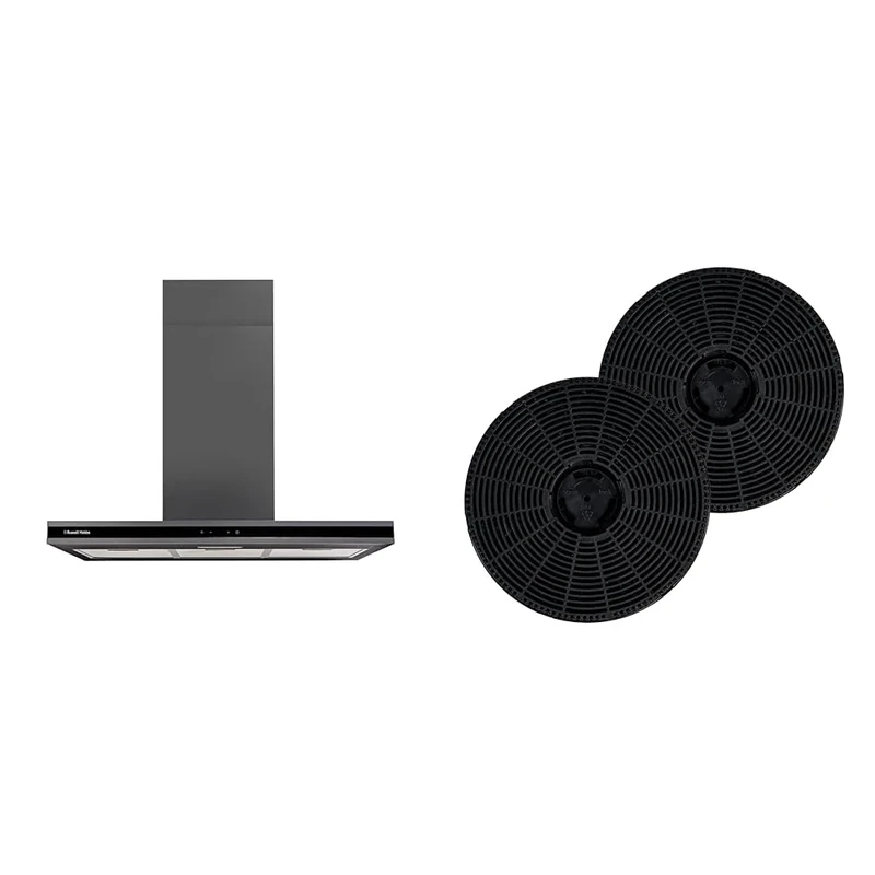 Russell Hobbs RHICH904DB 90cm Island Cooker Hood, Dark Steel + Russell Hobbs 2x Carbon Filters for Cooker Hoods
