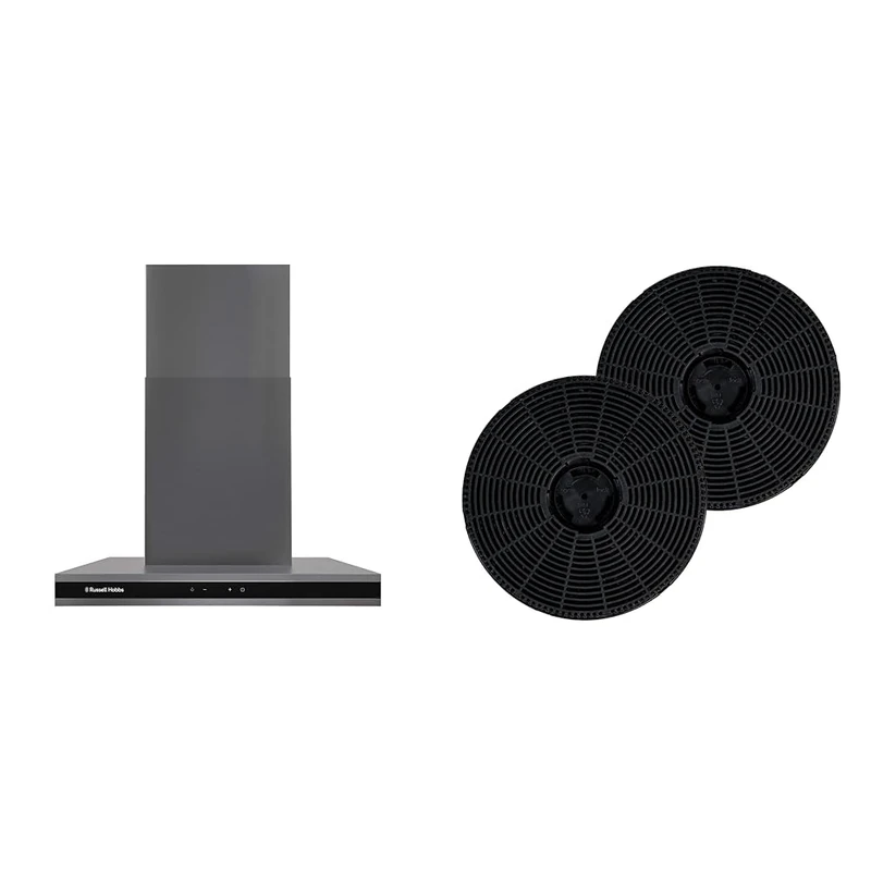 Russell Hobbs RHGCH603DS 60cm T-Shaped Chimney Cooker Hood, Dark Steel + Russell Hobbs 2x Carbon Filters for Cooker Hoods