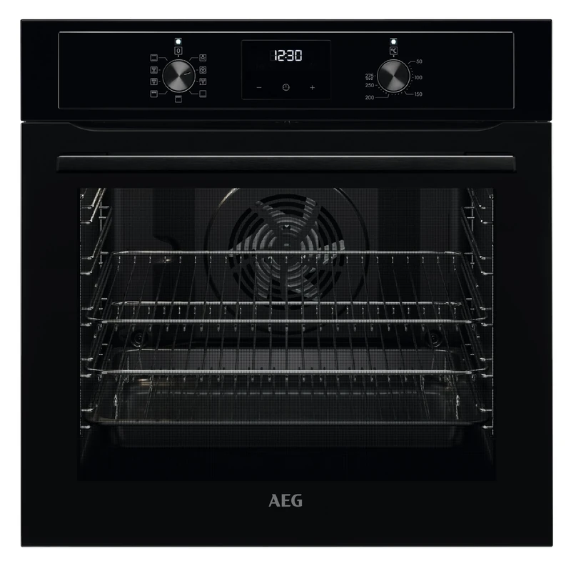 AEG 3000 Series Surroundcook Integrated Oven BEX335011B, 72L Multilevel Cooking, Turbo Grill, Defrost, Led Display, XL Baking Tray, Aqua Clean, Built-in Oven 590x560x550mm, Class A, Black