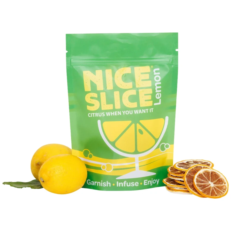Nice Slice Dried Lemon Slices – 100% Natural Dehydrated Lemon Garnish – Approx. 25 Servings – Air-Dried Citrus for Cocktails, Tea, Baking, and Cooking – Resealable Pouch