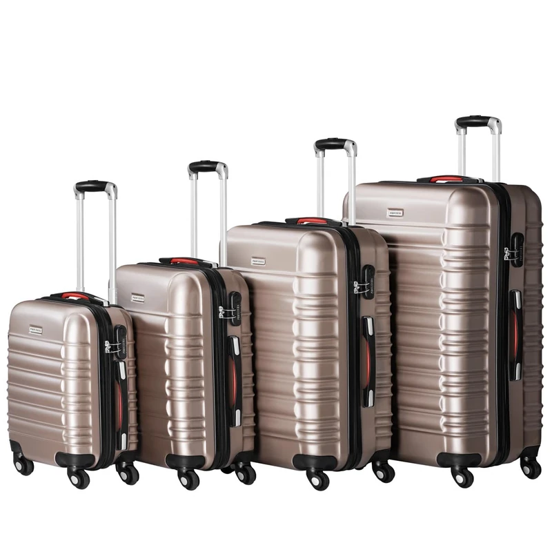 PROVITERA Set of 4 Hard ABS Suitcases S-M-L-XL Telescopic Handle and 4 Easy Roll Wheels, Code Lock Lock, Heavy Duty Travel Trolley with Hand Luggage, Champagne, 50x32x75 cm, Modern