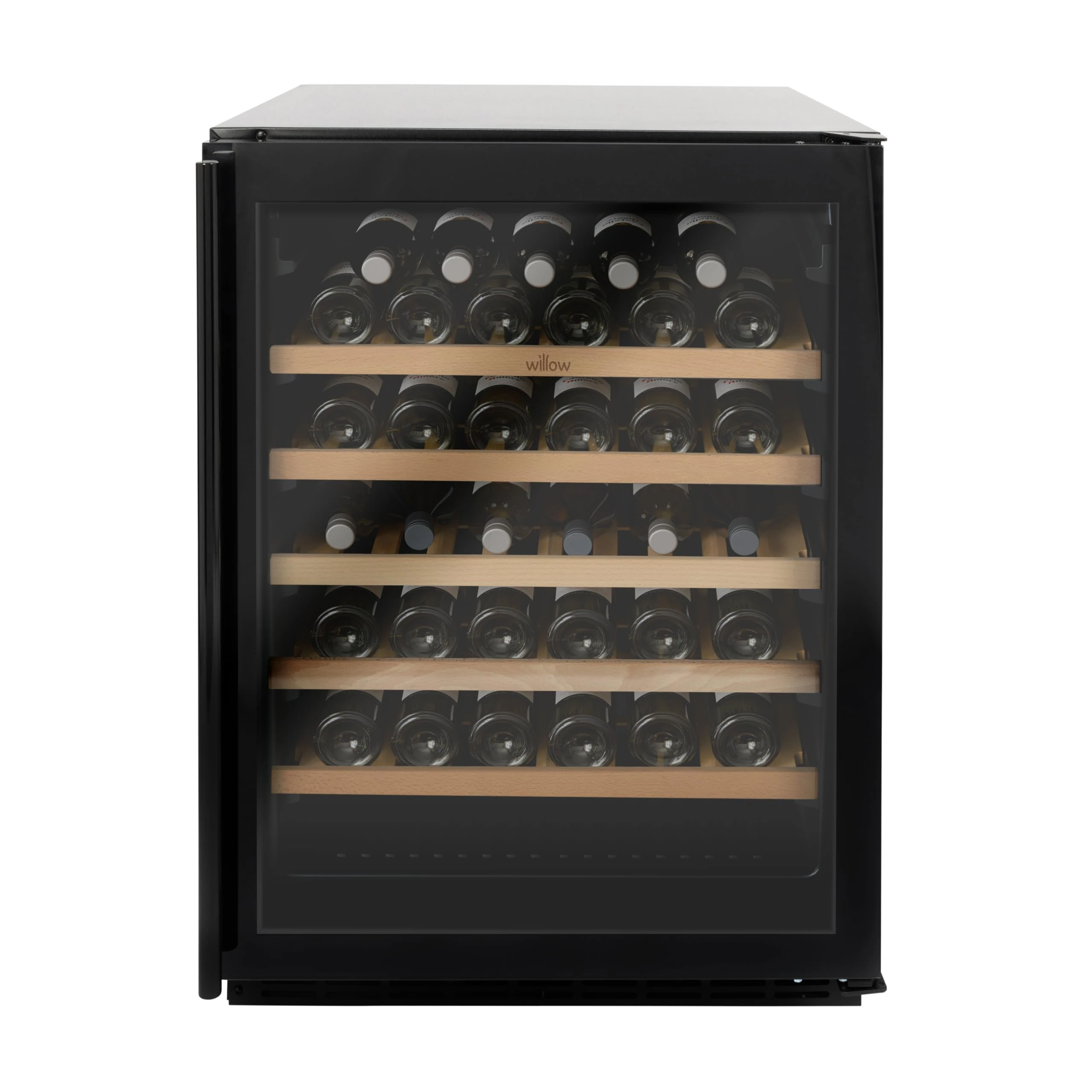 Willow W60WCB 142L Under Counter Wine Fridge/Wine Cooler with Space for 52 Bottles, 4* Rating, Digital Display with Touch Control, Ventilated Cooling, 2 Years Warranty - Black