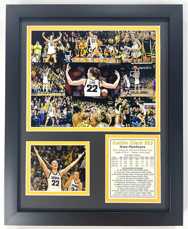Caitlin Clark #22 | Iowa Hawkeyes Basketball Collectible | Legends Never Die | Framed Double Matted Photo Collage | 12"x15" | (Mosaic)