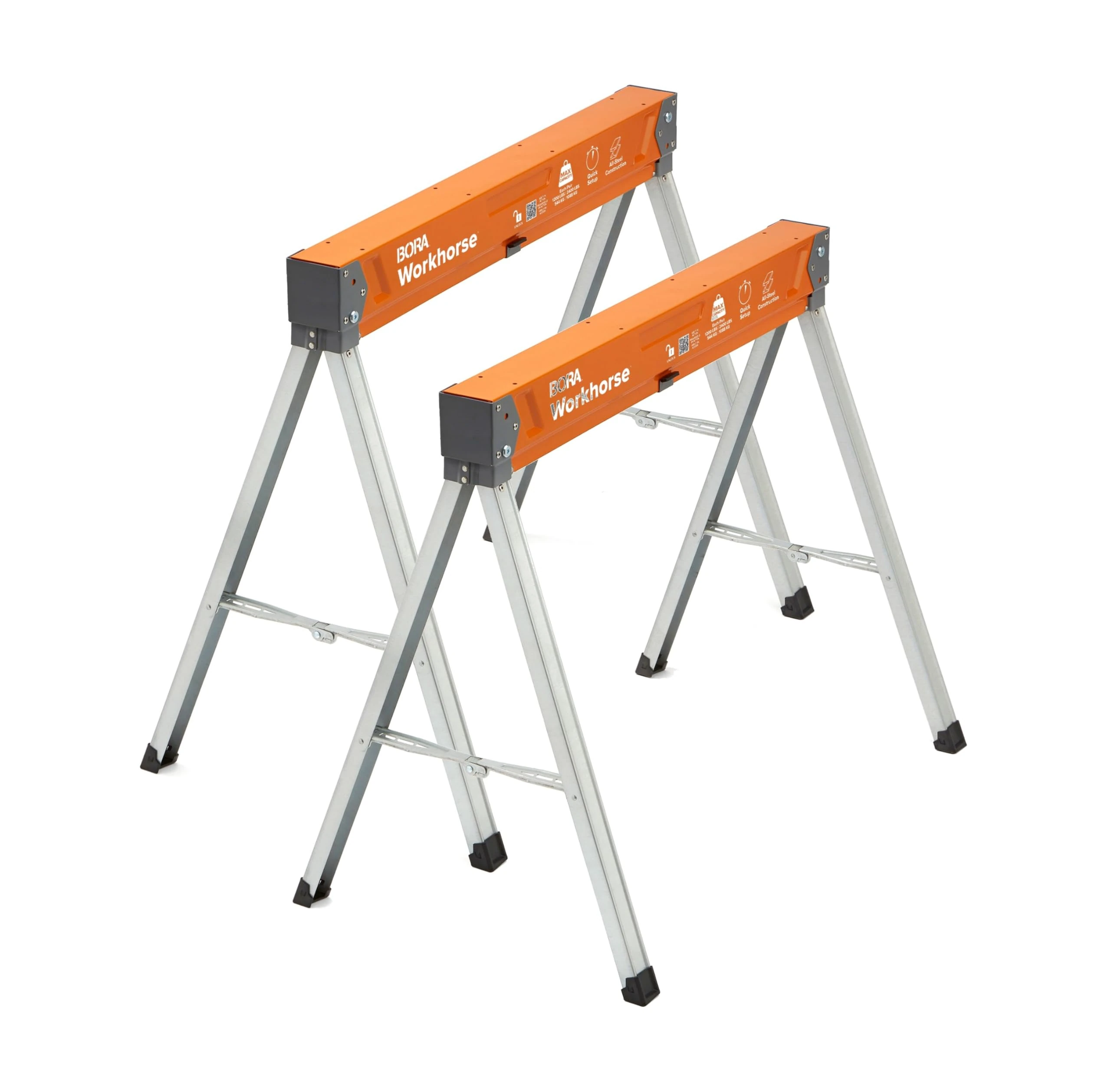 BORA Workhorse Saw Horses 2 Pack Folding Heavy Duty Sawhorse Pair with Adjustable Legs, Heavy Duty Saw horse for Contractors Portable Workbench PM-3330T, Orange