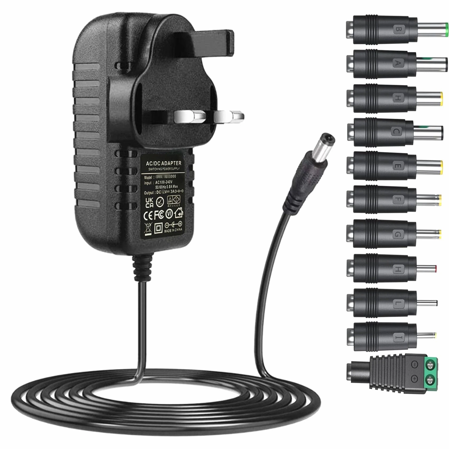 SZZKtech 24V 2A AC adapter switching power supply with 11 DC plug tips AC to DC 24Volts 2Amp 1500mA 1000mA 500mA 200mA 100mA power cord charger replacement DC24V converter inverter transformer