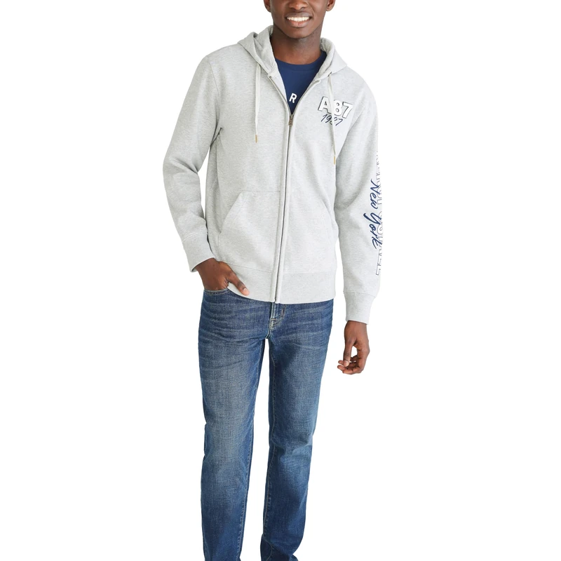 AEROPOSTALE Men's Aero Logo Full Zip Hoodie-Left Chest, Light Heather Grey, S - Image 1