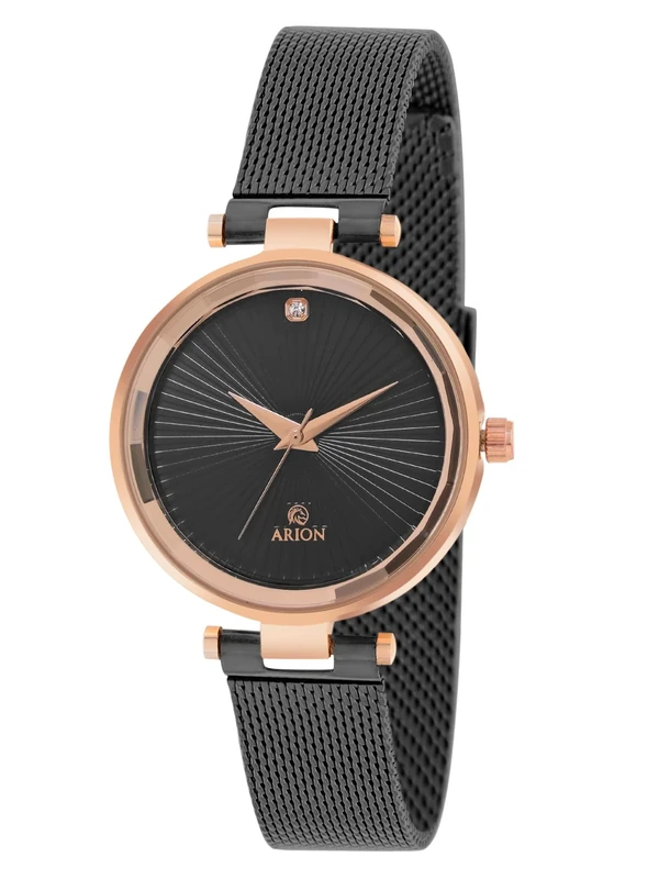 Arion Watches for Women | 26mm Ladies Watch with Black Mesh Strap | Rose Gold Analog Timepiece with Gift Box Included | Suitable for All-Occasion | Womens Watches UK | Quartz Designer Wristwatch - Image 1