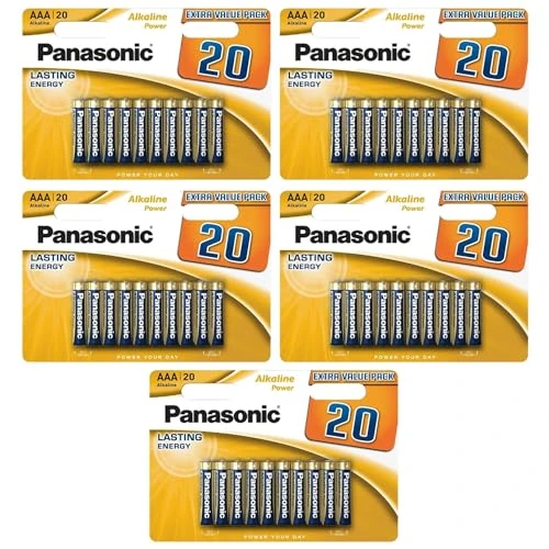PANASONIC Pack of 5 Blister Packs of 20 Alkaline Batteries Power Bronze LR03 AAA 1.5 V