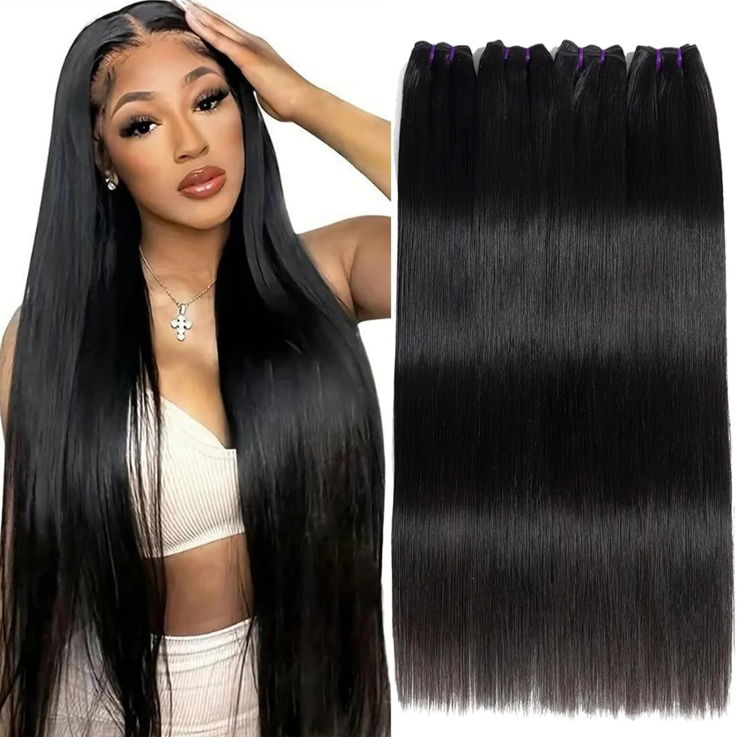 vanlov 24" 24" 26" 100% Unprocessed Remy Human Hair Long Armor 4 Bundles Raw Hair Double Weft Natural Black Straight Bundles
