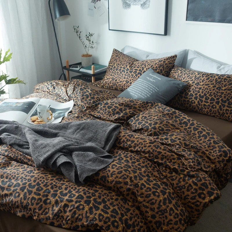 Leopard Animal Cheetah Print Comforter Set - King Size 3 Pieces with 2 Pillowcases - Fluffy Soft Bedding for All Seasons - Brown Black Vintage Pattern