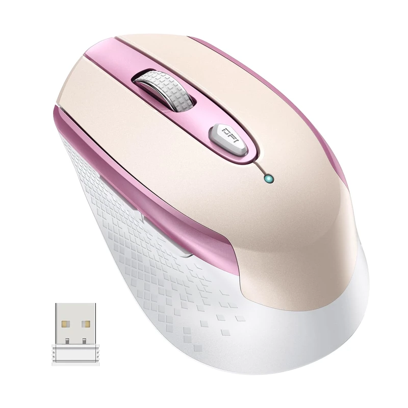 cimetech Wireless Mouse, 6 Buttons Mouse Silent Efficient Design, Suitable for Hand Size & Comfortable Grip, Office Mouse for Laptop PC Computer Tablets Windows Linux, 3 Adjustment Levels, Pinlk