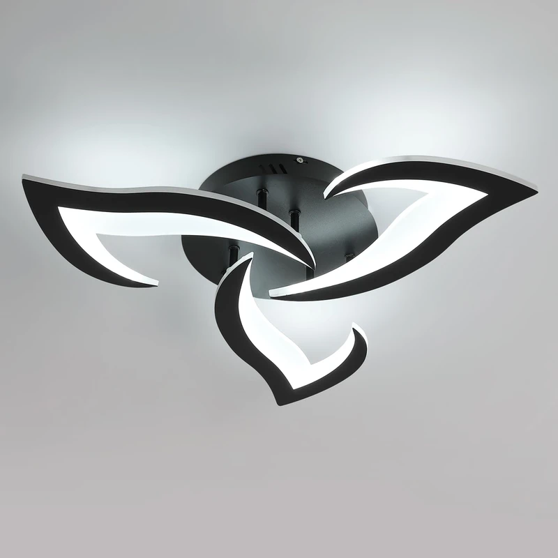 Comely LED Ceiling Light, Modern Acrylic Ceiling Lamp 33W 3712LM, Cool White 6500K, Ceiling Lighting Fixture, for Bedroom Living Room, Dia 52cm, Black