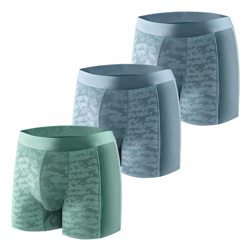 Carer 3 Pack Cool & Breathable Men's Incontinence Boxer Briefs, Fashionable Incontinence Pants for Men with 80 ML Absorbent Pad Prevents Bladder Leaks Mild Incontinence Light Blue & Green Size L