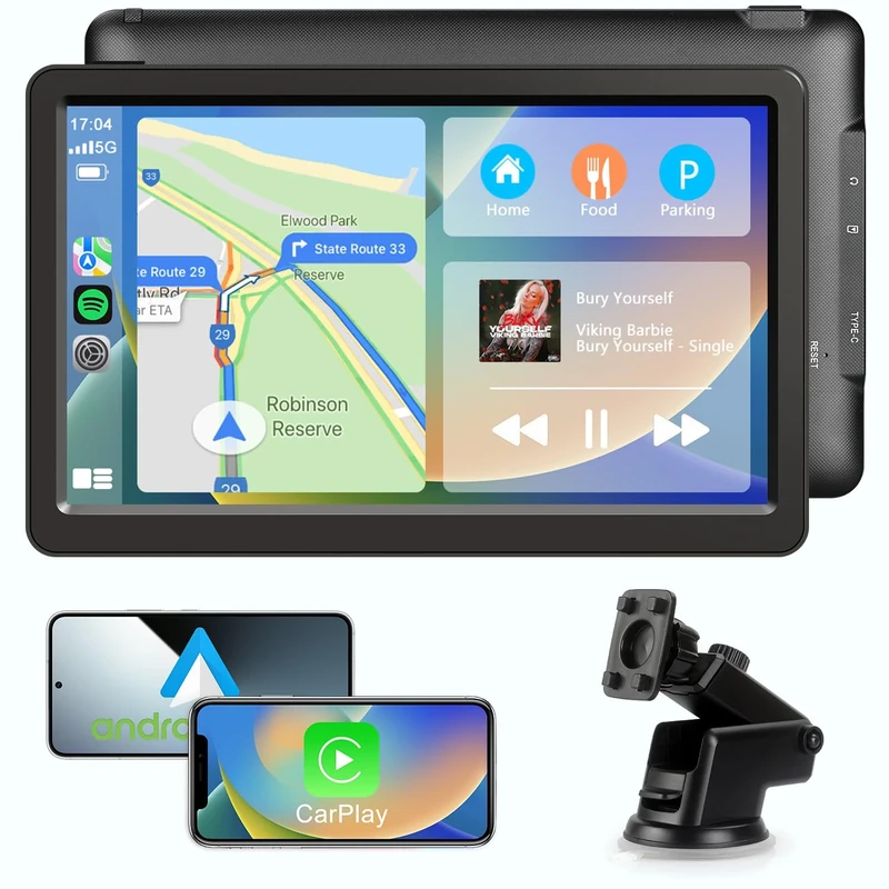 Wireless Apple CarPlay Android Auto Screen, 9" HD Touch Screen Sat Nav Car Stereo Portable Mirror Link Radio Vedio Music Player with Bluetooth WiFi, Siri Voice Assistant